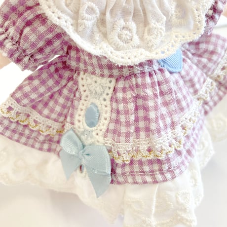 【ぬい服】ギンガムチェックフリルワンピース　細身のぬいぐるみ・ドール用