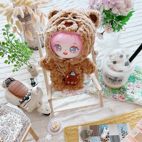 【ぬい服】ぬいぐるみ用もこもこ着ぐるみ 20cm用 くま【推し活グッズ】
