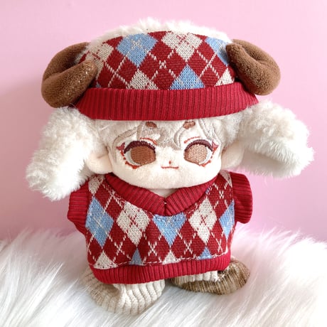 【ぬい服】アーガイル柄セット(ヘッドバンド&ベスト&パンツ)　10cmぬいぐるみ用