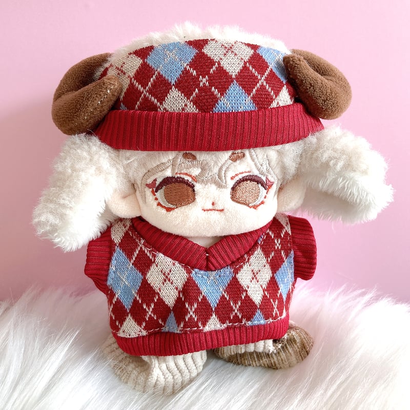 ぬい服】アーガイル柄セット(ヘッドバンド&ベスト&パンツ) 10cm