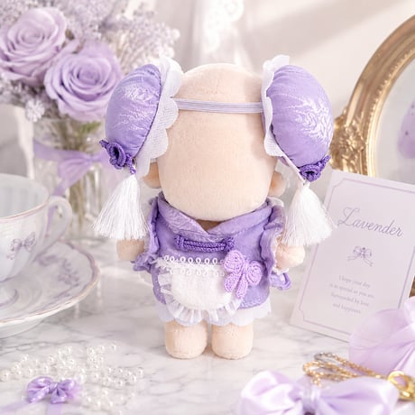 【10cmぬい服】中華風お団子ヘア＆フリルワンピセット（ピンク / パープル）