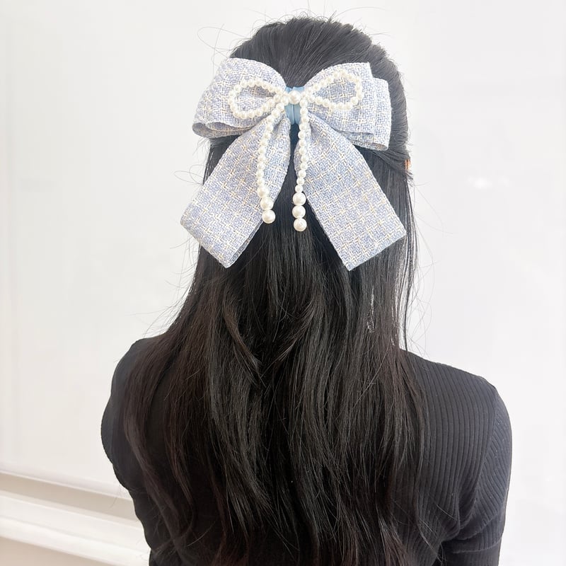 ツイード パールリボン バレッタ【推し活グッズ・ヘアメ・参戦ヘア  