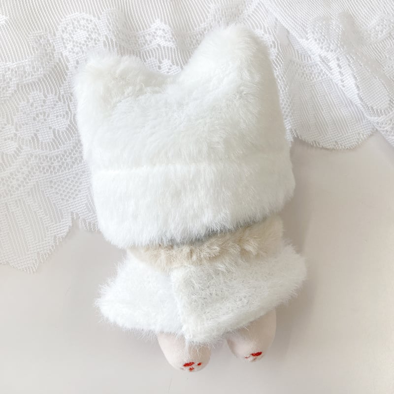 ぬい服】猫耳ニット帽&ファーポンチョ&マフラーセット 10cmぬいぐるみ