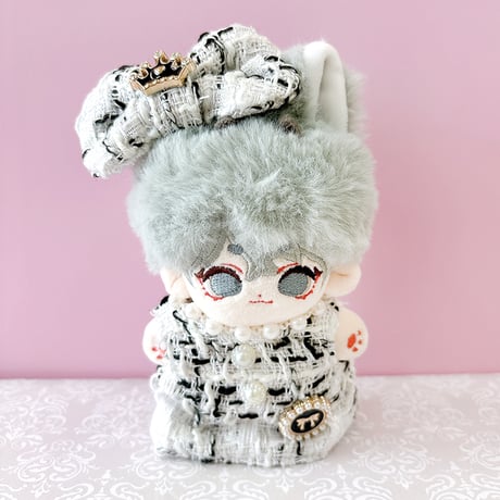 ぬい服　ツイードぬい服【ワンピース・リボン2点セット】10~15cm用【推し活グッズ】