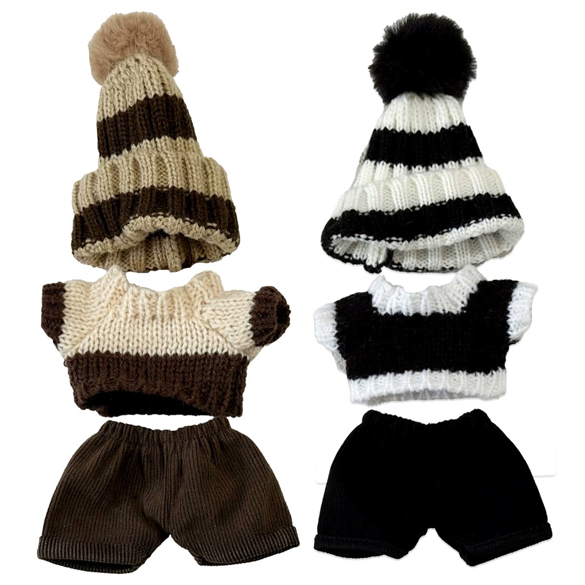 ぬい服】ボーダーニット帽&セーター&パンツセット 10cmぬいぐるみ用