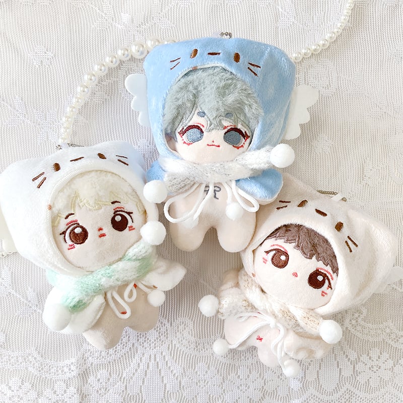 ぬい服】ぬいぐるみ用羽付き猫耳ニット帽&マフラーセット 10cm用
