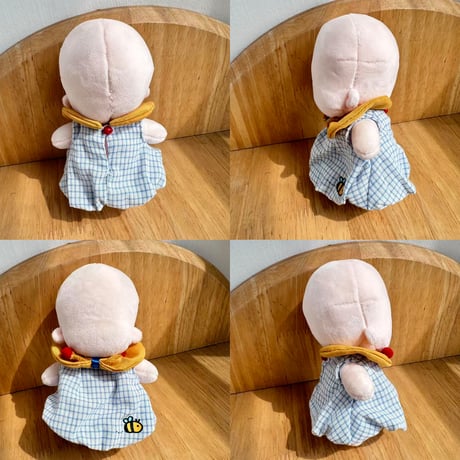 【ぬい服】 10cmぬいぐるみ用 みつばちのギンガムチェック柄 つぼみワンピース ぬい服