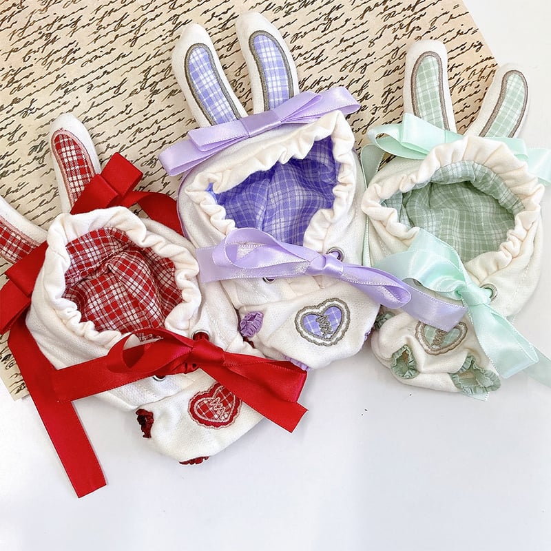 ハンドメイド　うさみみネックウォーマー　みちゃ様 ぬい服】タータンチェックうさ耳着ぐるみ【10cm用】【推し活