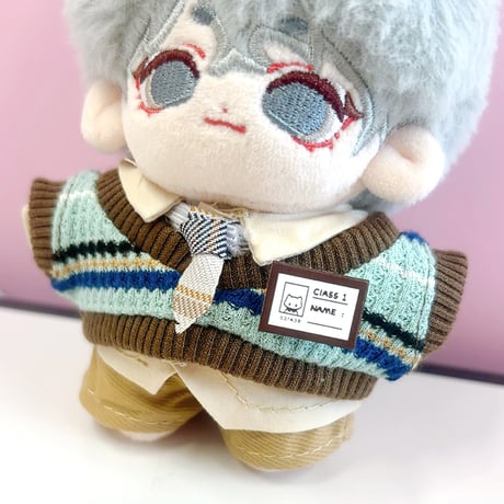 【ぬい服】シャツ&パンツ&ベスト&ネクタイ&名札セット  10cm用