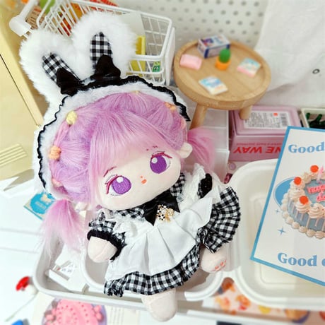 【ぬい服】 ぬいぐるみ用ギンガムチェックワンピース&うさ耳ヘッドドレスセット【20cm用】【推し活グッズ】
