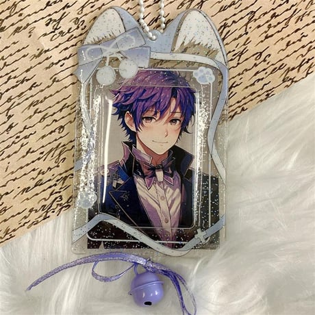 【纳次元 推し活グッズ】鈴&リボン付き猫耳キラキラ トレカケース【推し活グッズ】