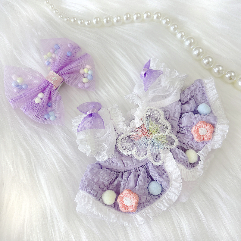 ぬい服】蝶付きワンピース&リボンクリップセット【10~15cm用】【推し活