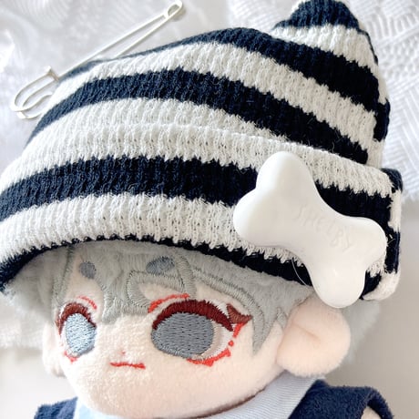 【ぬい服】ボーダー猫耳ニット帽&トップスセット　10cmぬいぐるみ用