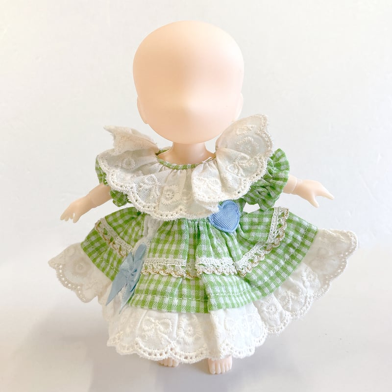 ぬい服】ギンガムチェックフリルワンピース 細身のぬいぐるみ・ドール