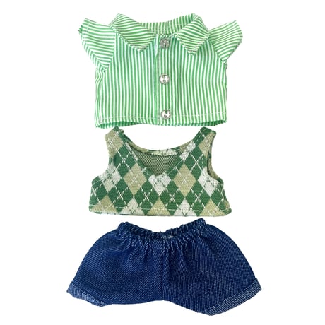 【ぬい服】アーガイルベスト&ストラプシャツ&パンツセット　10cm用