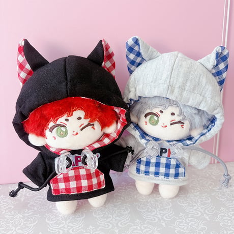 ぬい服　ぬいぐるみ用ギンガムチェック猫耳パーカー【10cm用】【推し活グッズ】
