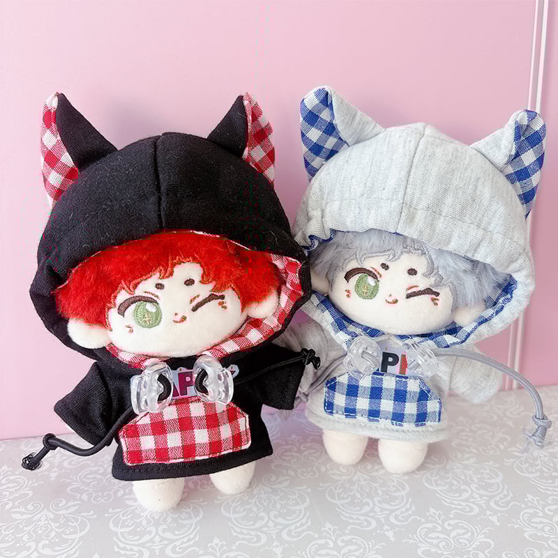 ぬい服 ぬいぐるみ用ギンガムチェック猫耳パーカー【10cm用 ぬい服 ぬいぐるみ用ギンガムチェック猫耳パーカー【10cm用