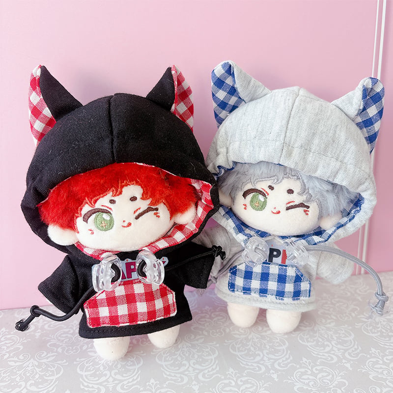 ぬい服 ぬいぐるみ用ギンガムチェック猫耳パーカー【10cm用】【推し活