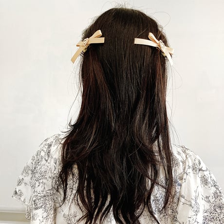ハートビジュー付きミニリボンクリップ2個セット【推し活グッズ・ヘアメ・参戦ヘア・地雷系・量産型】