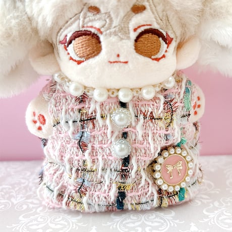 ぬい服　ツイードぬい服【ワンピース・リボン2点セット】10~15cm用【推し活グッズ】