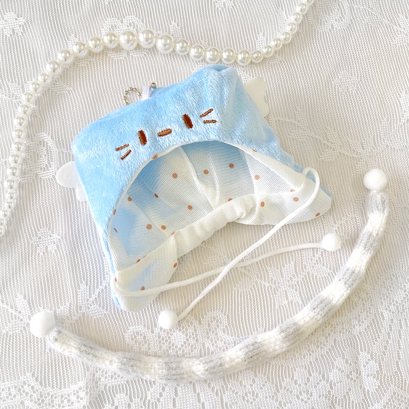ぬい服】ぬいぐるみ用羽付き猫耳ニット帽&マフラーセット 10cm用