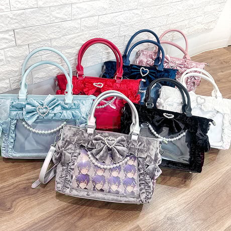 フクヤ 痛バッグ パレットリリー ツイード ビッグサイズ ブラック 痛バ A3 パレットリリーツイードバッグ ビジューリボン ビッグサイズ ブラック