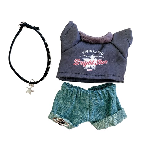 【ぬい服】グラフィックTシャツ&ジーパン&チョーカーセット　10cm用【推し活グッズ】