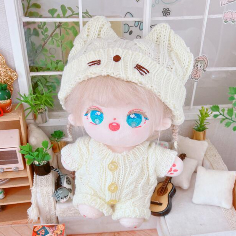 15〜20cmぬい用 猫耳ニット帽 ホワイト｜帽子｜ぬいぐるみ用帽子