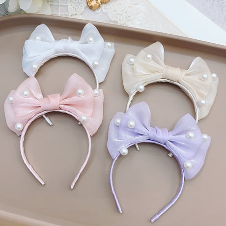 【ぬい服】　ぬいぐるみ用パール付きリボンカチューシャ 10cm用