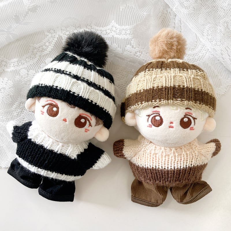 ぬい服】ボーダーニット帽&セーター&パンツセット 10cmぬいぐるみ用