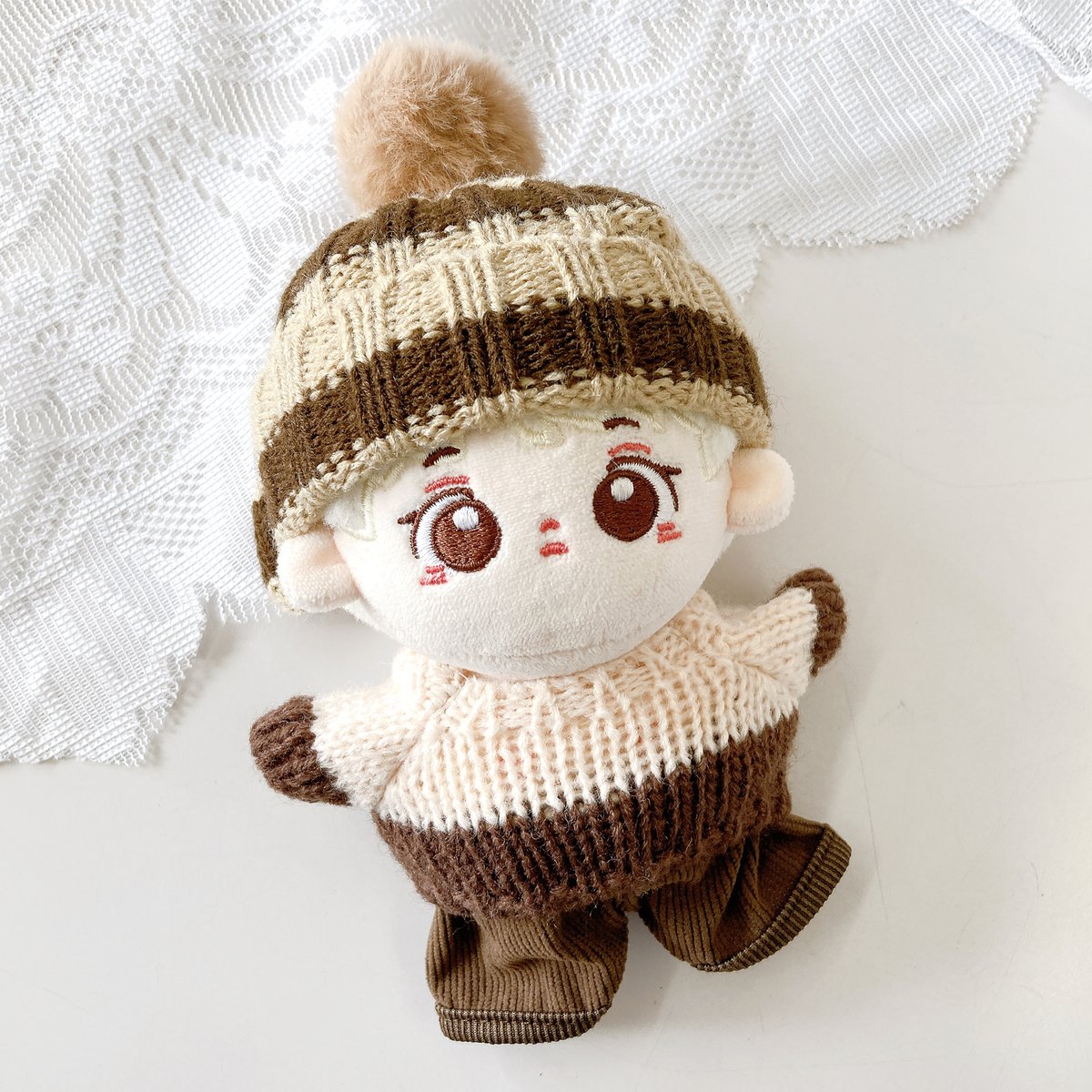 ぬい服】ボーダーニット帽&セーター&パンツセット 10cmぬいぐるみ用