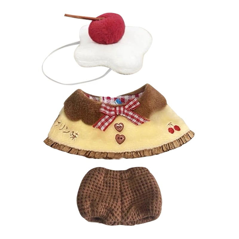 ぬい服】プリン衣装(ポンチョ&ヘッドドレス&パンツセット) 10cm