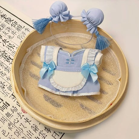 【ぬい服】 ぬいぐるみ用チャイナエプロン&ヘッドドレスセット 10cm~15 用【推し活グッズ】