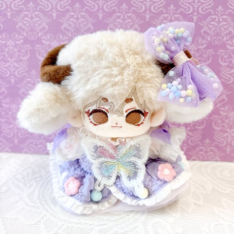 【ぬい服】蝶付きワンピース&リボンクリップセット【10~15cm用】【推し活グッズ】