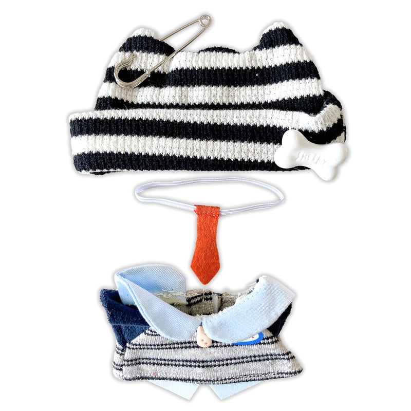 ぬい服】ボーダー猫耳ニット帽&トップスセット 10cmぬいぐるみ用 | G