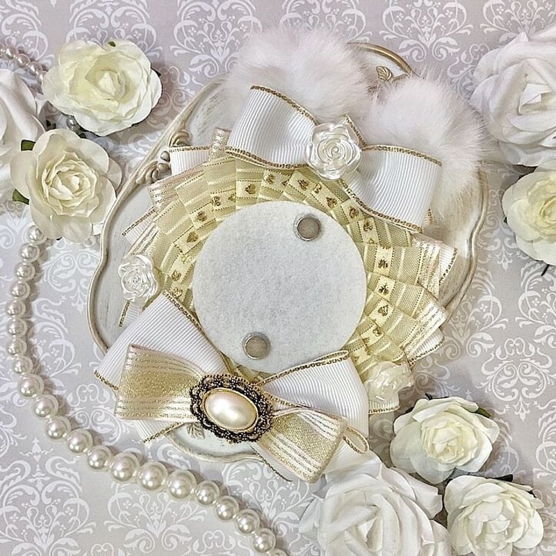 ❦ふわふわうさ耳痛ゴージャスロゼット❦蝶々グログラン白×紫×水色 ❦ふわふわうさ耳痛ゴージャスロゼット❦蝶々グログラン白×紫×水色