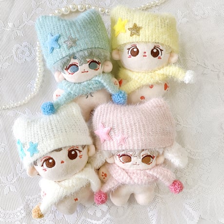【ぬい服】ぬいぐるみ用猫耳ニット帽&マフラーセット　10cm用【推し活グッズ】