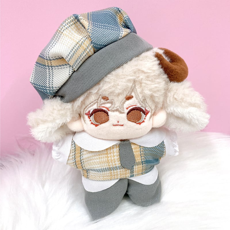 ぬい服】チェック柄ベレー帽&シャツ&パンツ&ネクタイセット 10cm用 | G