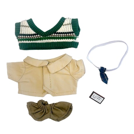 【ぬい服】シャツ&パンツ&ベスト&ネクタイ&名札セット  10cm用