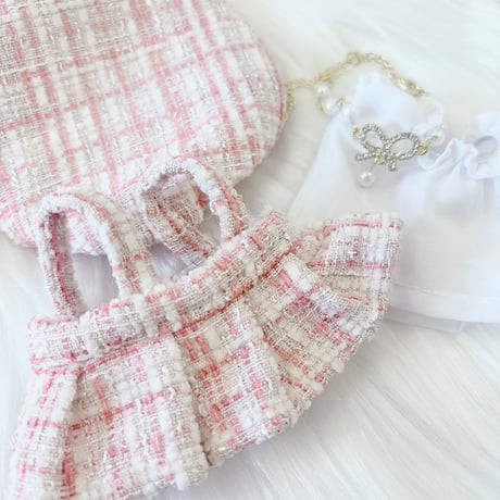 【ぬい服】 ツイードぬい服【10~15cm用】 ワンピース・シャツ・ベレー帽・ネックレス 4点セット【推し活グッズ】