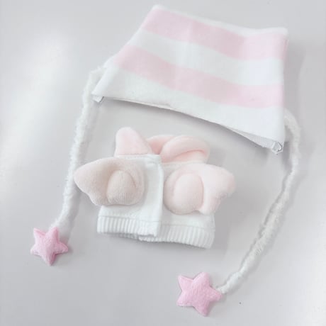 ぬい服　猫耳ニット帽&羽付きスウェットセット　10cm用【推し活グッズ】