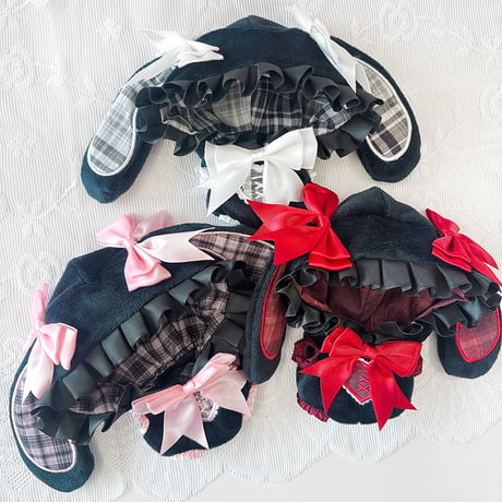 ぬい服　ぬいぐるみ用チェック柄うさ耳着ぐるみ【10~15cm用】【推し活グッズ】