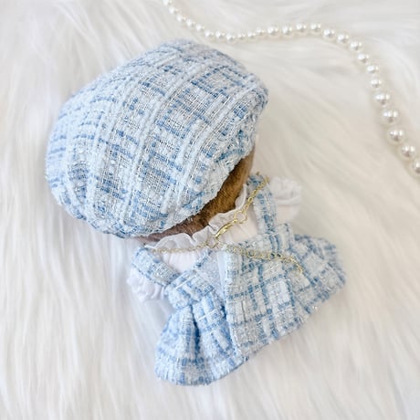 【ぬい服】 ツイードぬい服【10~15cm用】 ワンピース・シャツ・ベレー帽・ネックレス 4点セット【推し活グッズ】