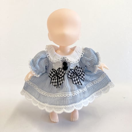 【ぬい服】ギンガムチェックリボン付きコーデュロイワンピース　細身のぬいぐるみ・ドール用
