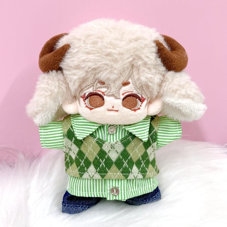 【ぬい服】アーガイルベスト&ストラプシャツ&パンツセット　10cm用