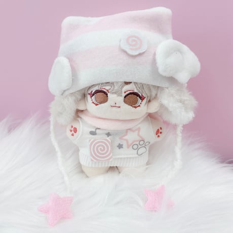 ぬい服　猫耳ニット帽&羽付きスウェットセット　10cm用【推し活グッズ】