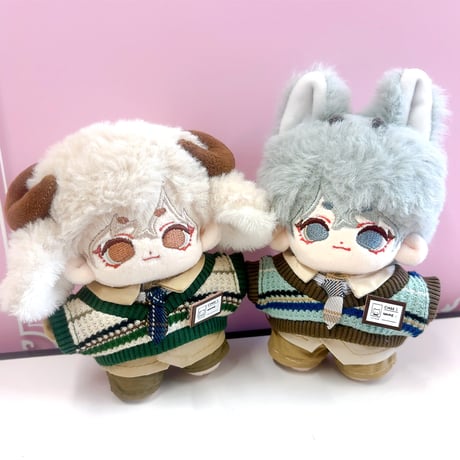 【ぬい服】シャツ&パンツ&ベスト&ネクタイ&名札セット  10cm用