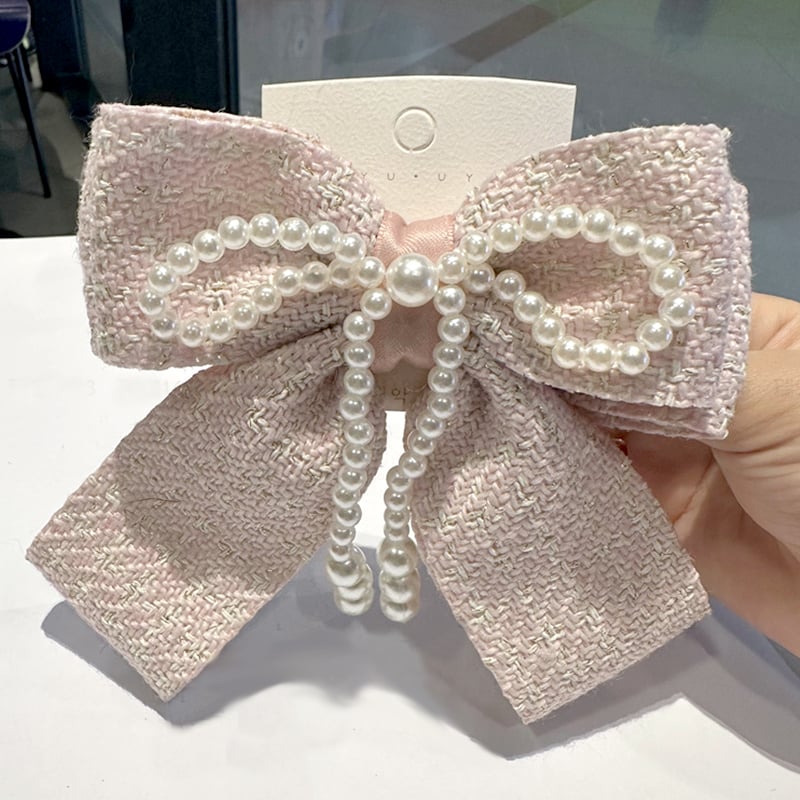 ツイード パールリボン バレッタ【推し活グッズ・ヘアメ・参戦ヘア  