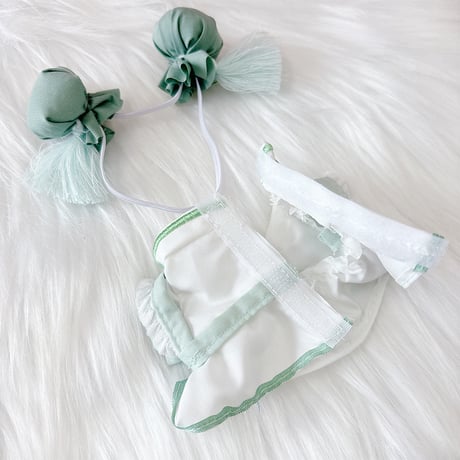 【ぬい服】 ぬいぐるみ用チャイナエプロン&ヘッドドレスセット 10cm~15 用【推し活グッズ】