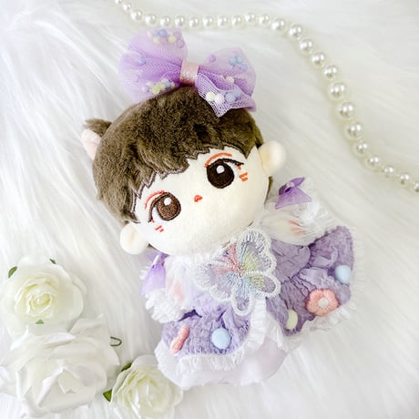 【ぬい服】蝶付きワンピース&リボンクリップセット【10~15cm用】【推し活グッズ】